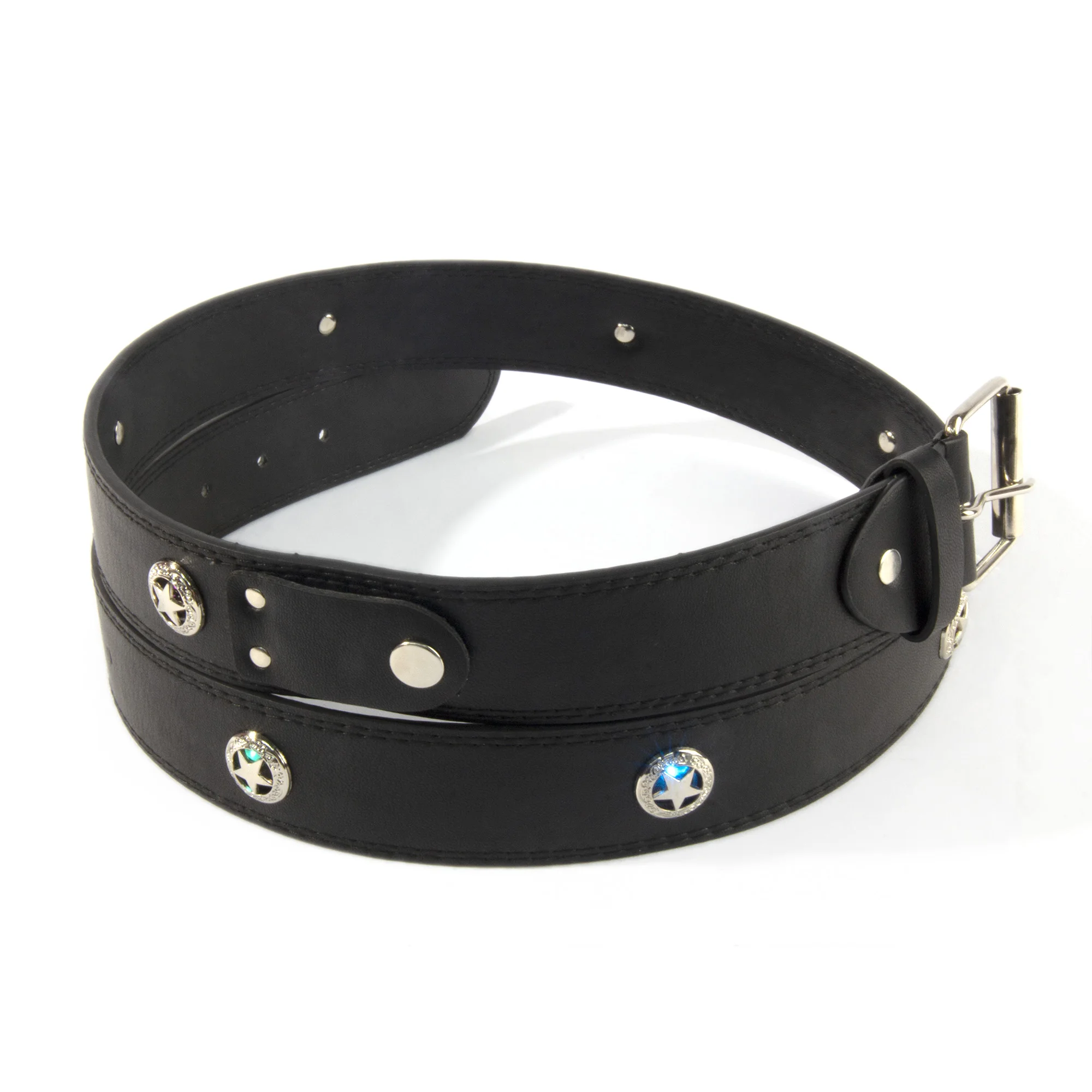 Trendy Hip Hop Cool Punk style Western Pants Belt Mens Metal Star Studded LED Leather Belt