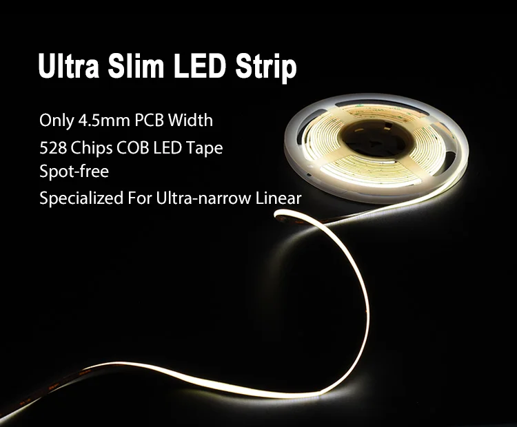 Professional best product Cob light strip 4mm DC12V 528leds IP20 flexible soft LED strip light