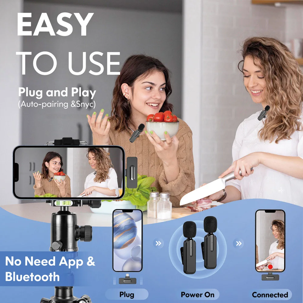 Portable Wireless USB Mic 1 Drag 2 Handheld Lavalier Microphone with LED Display for Teaching Interview Vlogging Podcast Phones