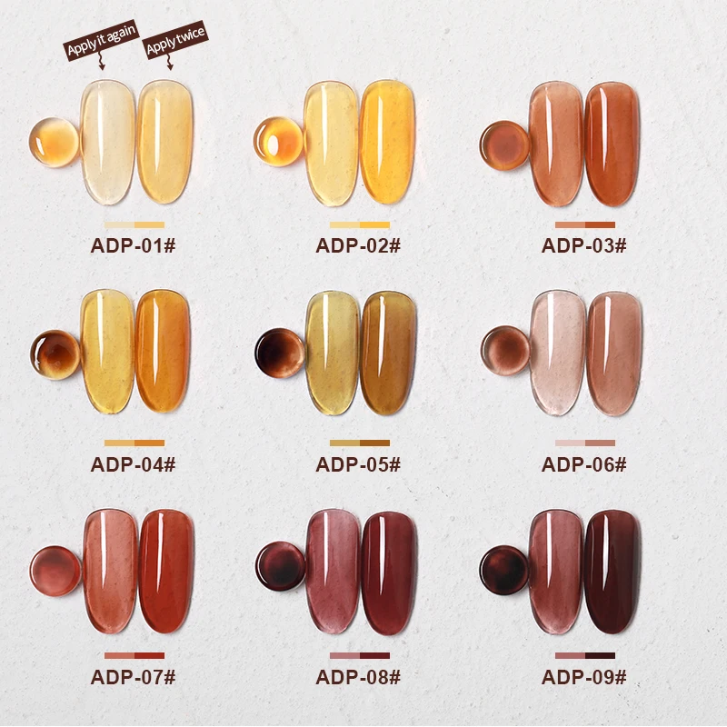 ADP Jelly Crystal Gel Nail Polish Translucent Fall Autumn Set Red Coral Orange Grey Amber Brown 9 Colors Girlfriend Gift