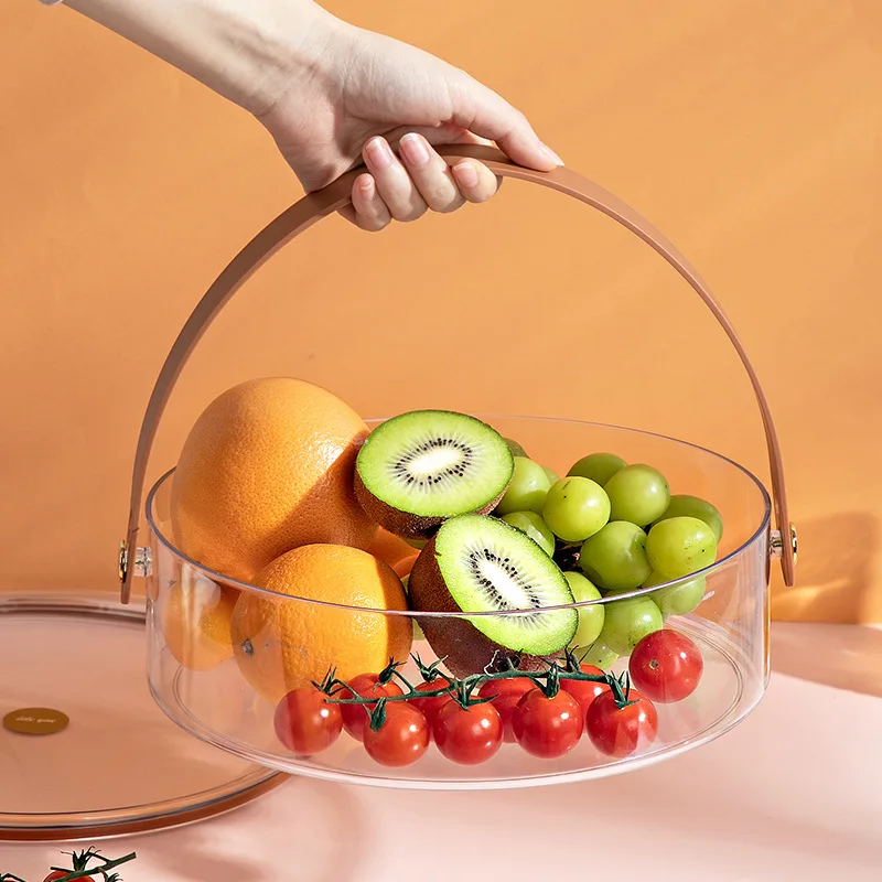 202 New Transparent Fruit Tray With Lid High-end Ice Bucket With Handle Creative Fashion Living Room Home Compartmented Fruit