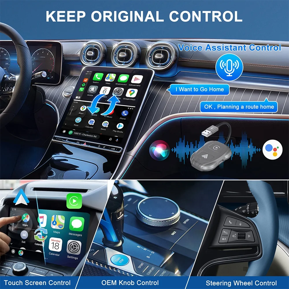 Wireless Android Auto & CarPlay Stereo Adapter for Vehicle GPS Compatible Convert Wired CarPlay to Wireless Android Auto Car