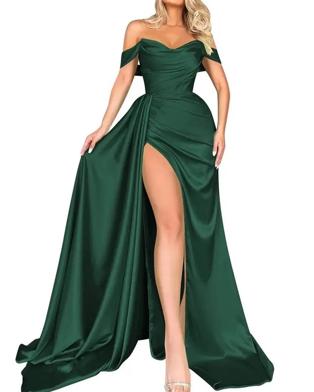 2024 New Green Long Lady Simple Casual Split Dinner Cocktail Evening Party Dress Women Prom Evening Dresses for Wedding