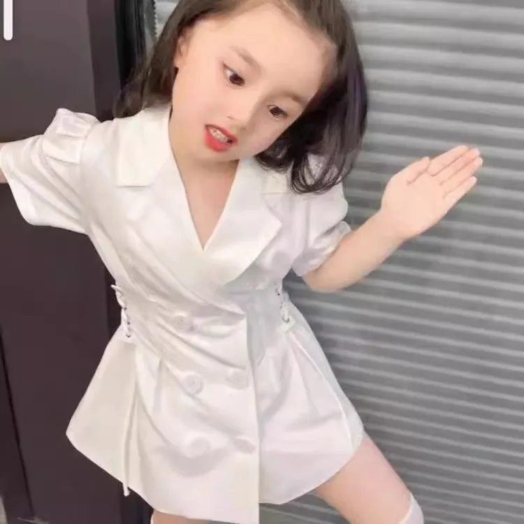 Summer style girls waist princess dress girls fashion bubble sleeve suit dress