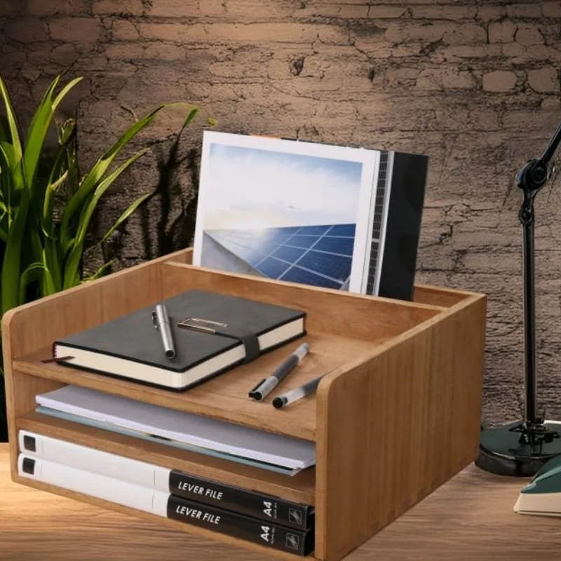 Accept OEM ODM Custom Order Wooden Bamboo Office Desk Multi-layer File Storage Cabinet For Storaging Office Supplies Stationery