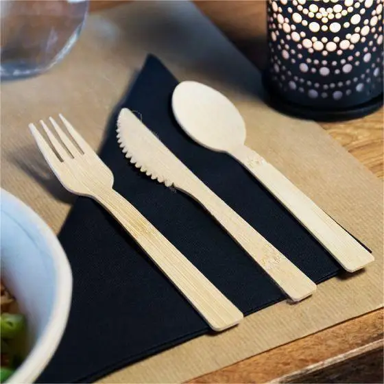 Customized packing Eco-friendly Compostable Disposable Spoon fork 170mm Bamboo Cutlery Set