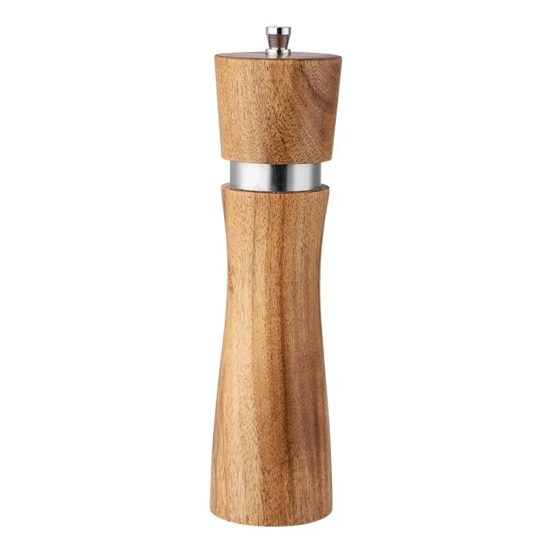 8 Inches Wooden Salt And Pepper Grinder Acacia Wood Adjustable Coarseness Shakers Refillable Spice Pepper Mills