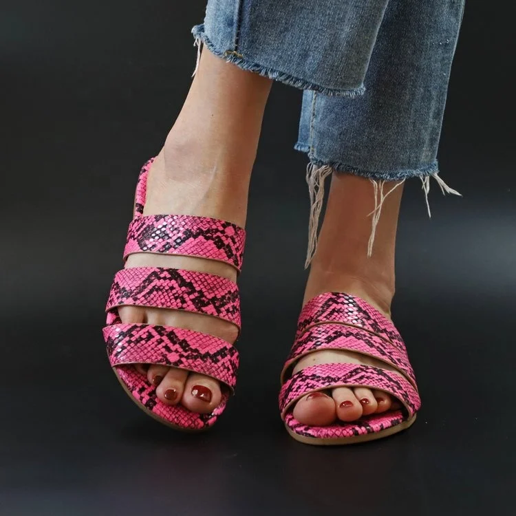 Snake Pattern Slippers Woman 2021 New Women Summer Pu Slippers Open Toe Flat Casual Cross Female Fashion Non Slip Ladies Shoes