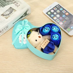 Hot Sale Artificial  Soap Flower with Bear in Box Simulation Mini Rose Handmade Best for Wedding Gift