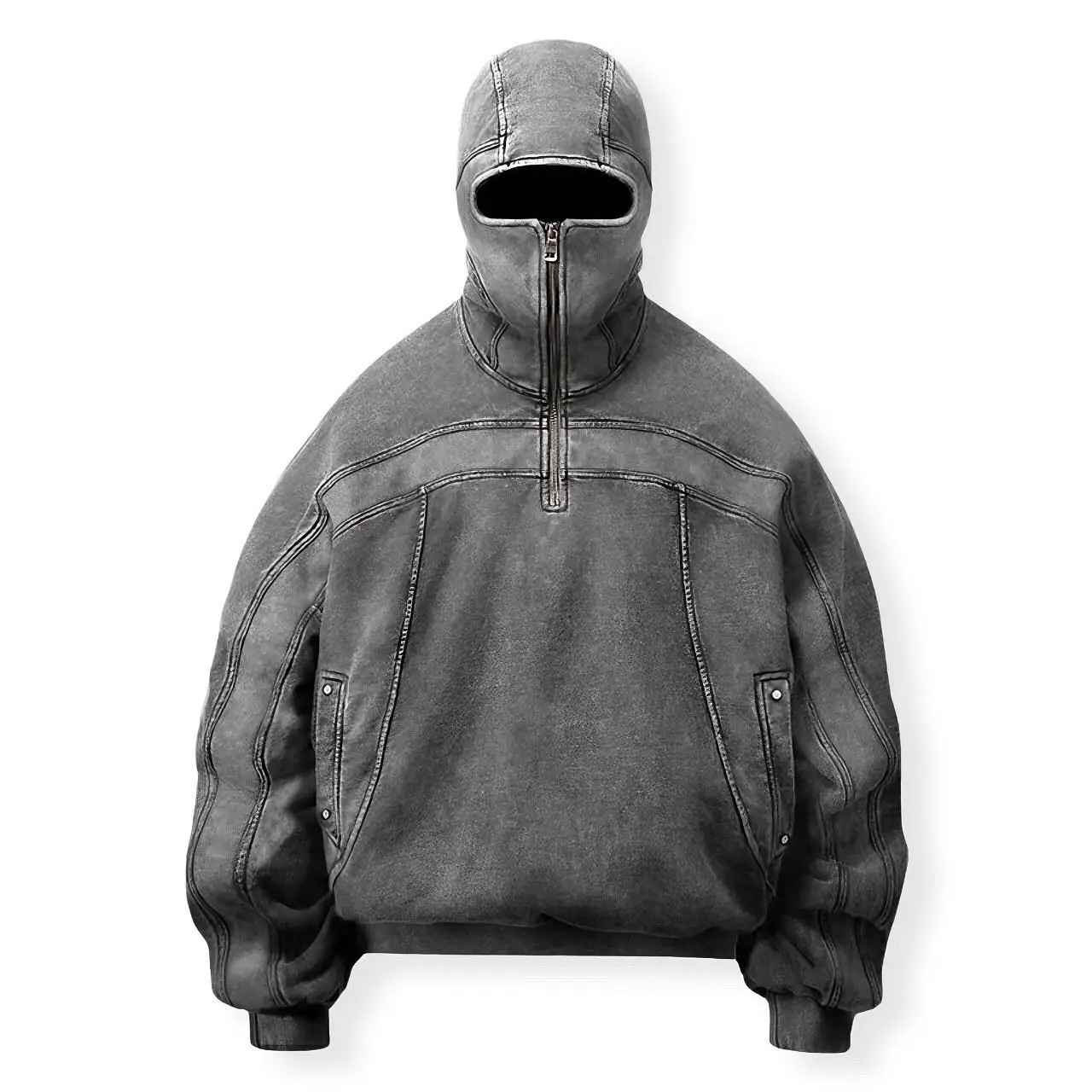 Manufacturers for customs clothes custom men acid wash hoodie sweater  full face mask zip up drop shoulder hoodie for men