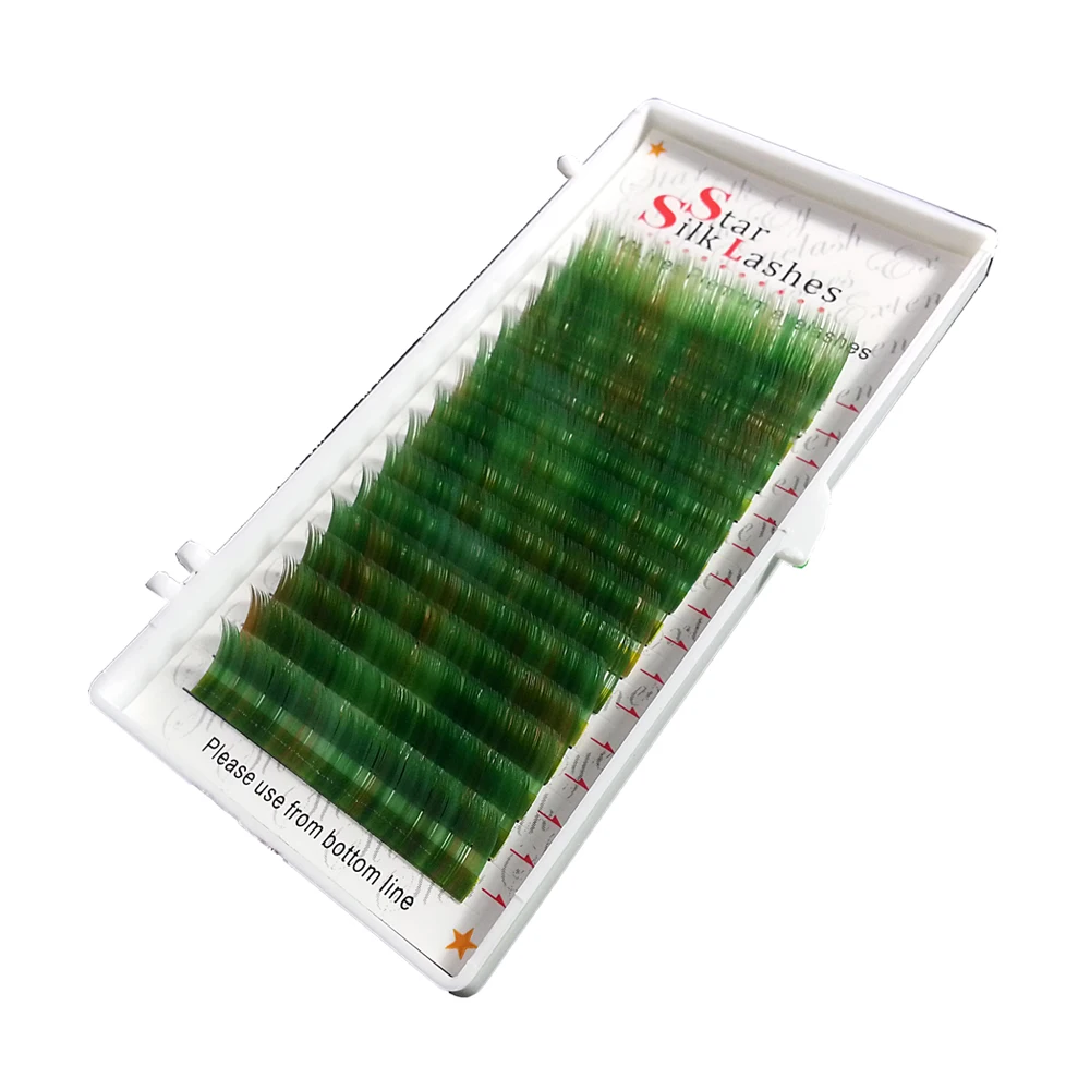 Factory price Korean false eyelashes Green tone Color Mixed Eyelash Extensions lighter and softer false eyelashes
