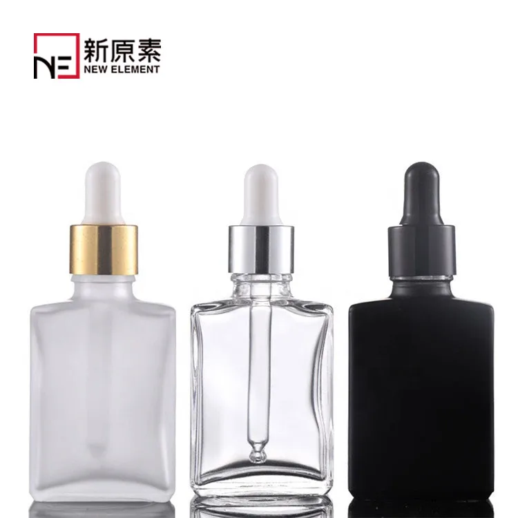 15ml 30ml 50ml 100ml Luxury Free Sample fancy essential oil flat square matte clear matte black glass dropper bottles