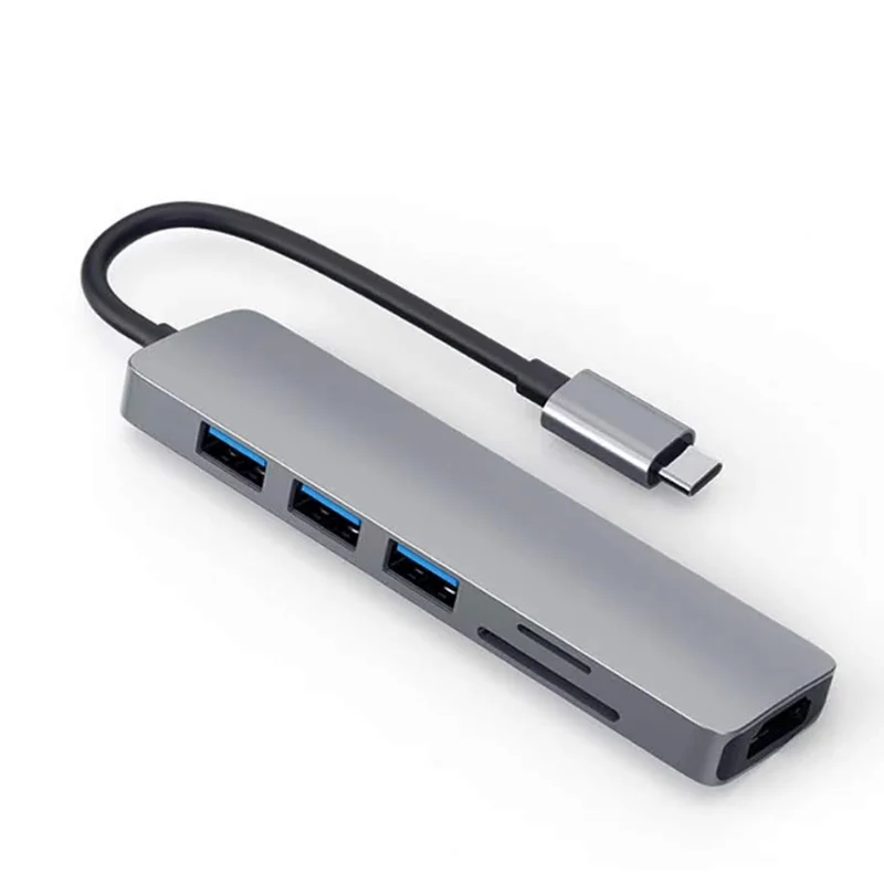 Aluminum shell 6 in 1 USB Type C Hub with HDMI 4K 30Hz USB 3.0 SD/TF Card Reader multiport dock Adapter for MacBook/