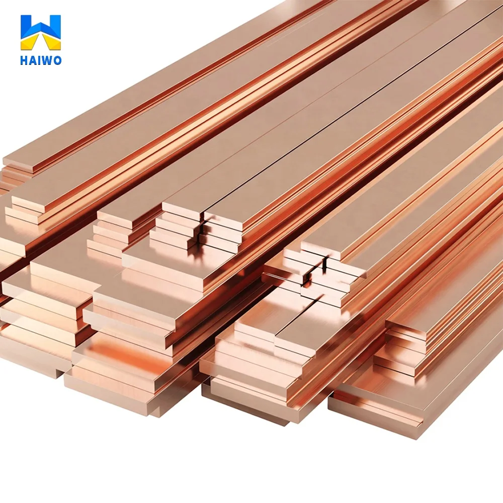 Haiwo Sale 99.9% Pure Purple Solid Flat Ground Wire Earthing Copper Tin Coated square Bus Bars Price Per kg