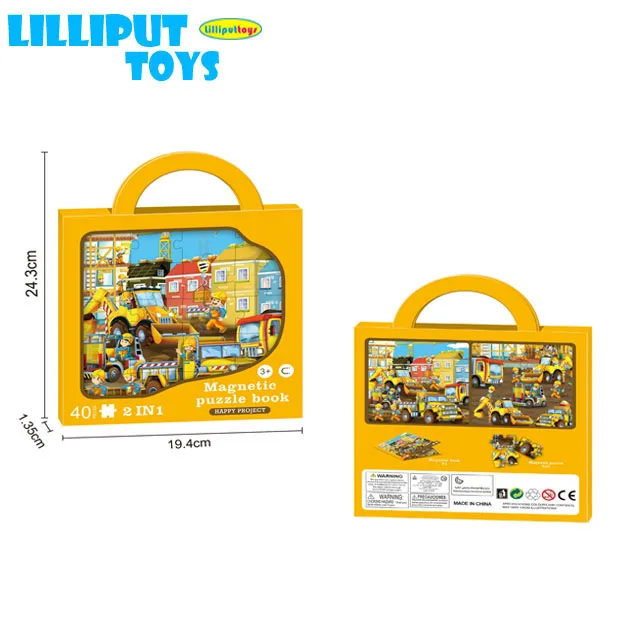 
Магнитный пазл инженерный грузовик 40 шт. с 2 узорами Портативная Складная книга игрушки подарок для мальчиков и девочек 