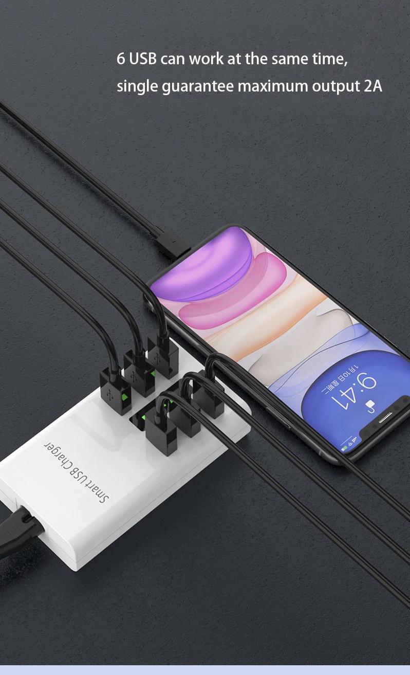 Office reception room multi-function 6 port 30W desktop multi-port Usb phone tablet computer charger For iphone