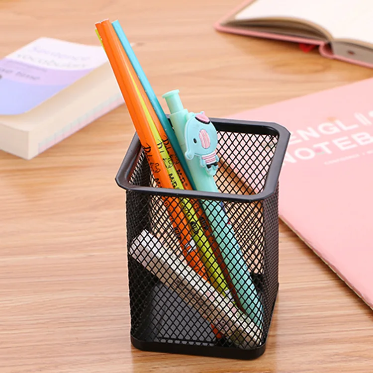 Office supplies simple iron mesh pen holder student stationery metal mesh iron art desktop storage bucket
