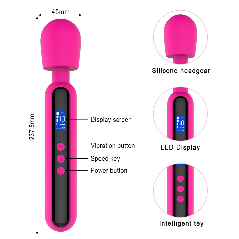 LED Powerful Handheld Electric Back Massager Quiet Vibrating Vibrators Person Wand Massager Adult Toy Gift for Women Couple