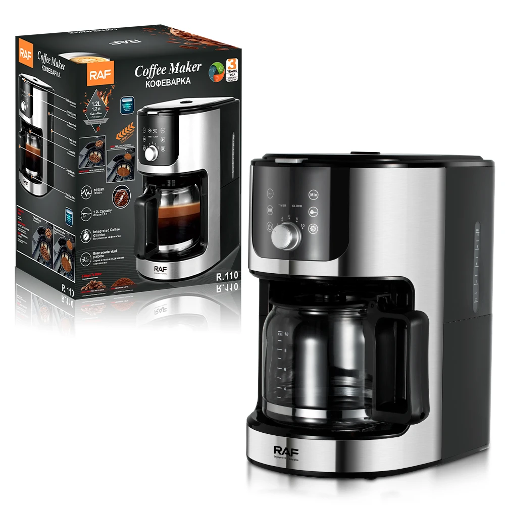 Electric Coffee Makers 2 Brew Styles 1.2L Water Reservoir Black Stainless Steel Drip Coffee Maker