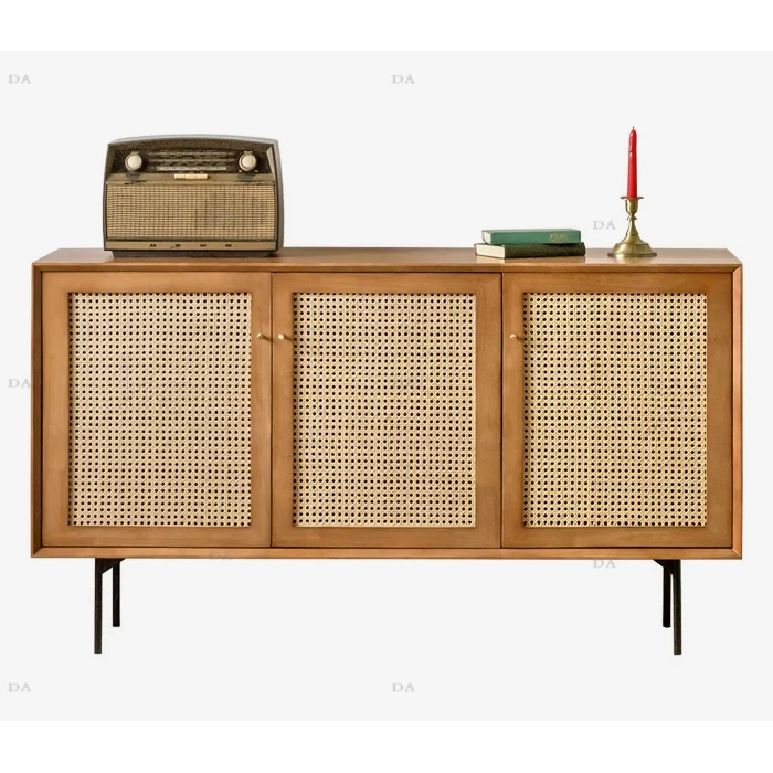 Factory Wholesale Oak Buffet Table Solid Wood Rattan Furniture Dining Room Sideboard Buffet Cabinet
