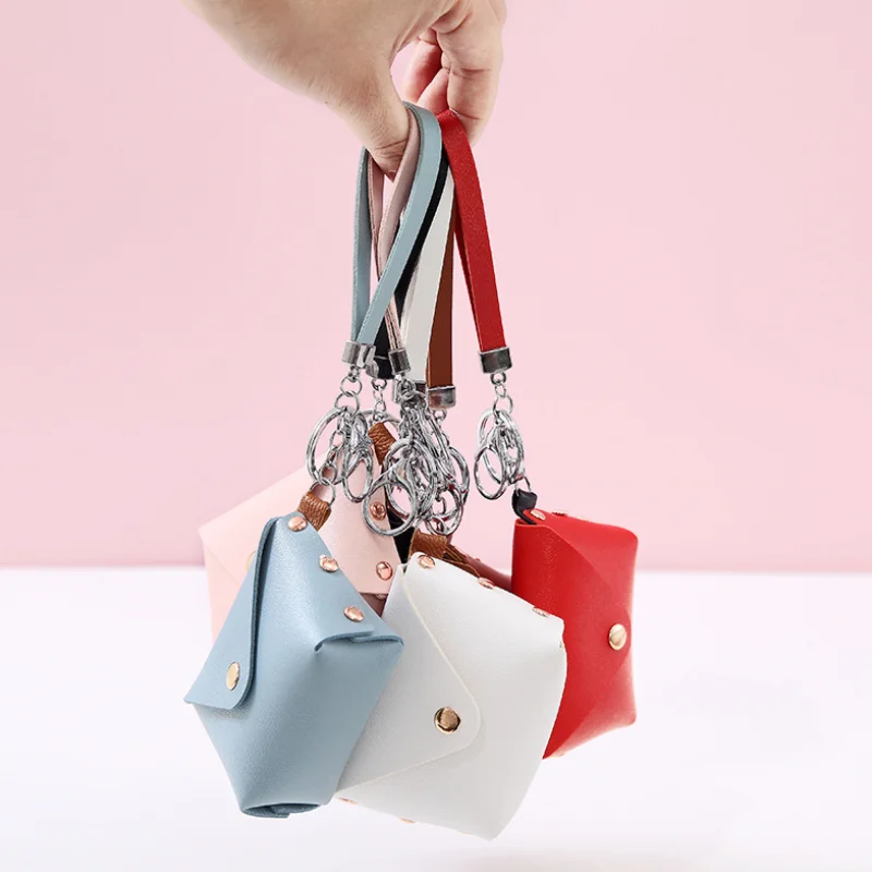 Women Fashion Custom Coin Purse PU Leather Mini Coin Purse Keychain Portable Wallet Bag