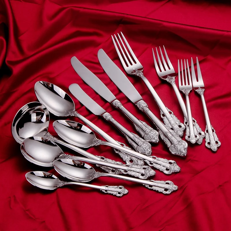 18/10 stainless steel cutlery set golden luxury elegant flatware spoons forks and knives for events