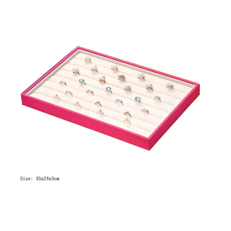 Amazing artwork fancy logo printed luxury pu leather rings earrings tray jewelry display