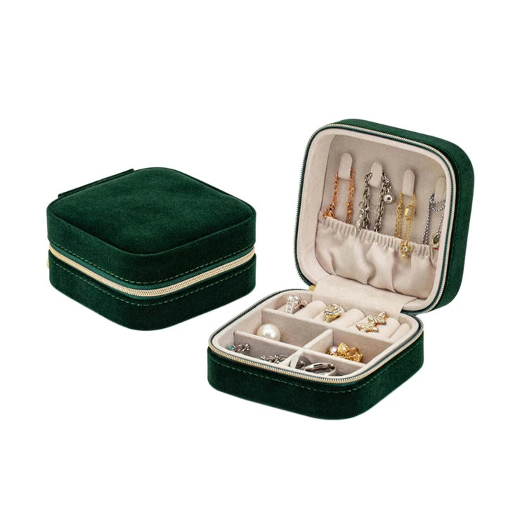 Ювелирное кольцо Органайзер чехол металлическая молния подарки изумрудно-зеленый бархат коробка ювелирных