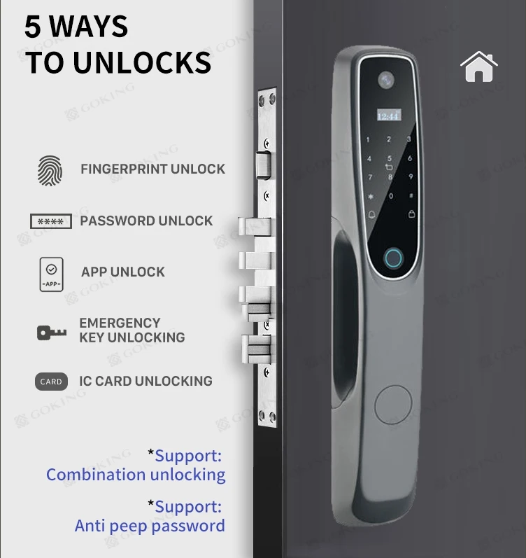 Goking card finger print access smart remote control tuya app wifi biometric door lock digital with camera