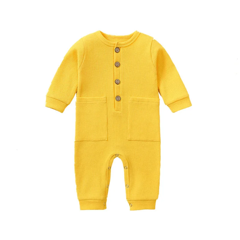 Spring Autumn Newborn Baby Boy Girl Jumpsuit Long Sleeves baby Romper Waffle Solid Color Infant Outfit Clothes
