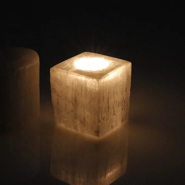 Wholesale Natural Carved Selenite Crystal Lamp Selenite Crystal Candle Holder