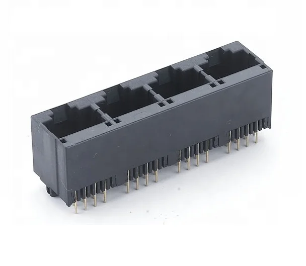 Lycn Black Network Interface RJ45 Connector Socket 1*n 2*n ports With LED Light Metal Shell 6P6C 4P4C 6P4C 8P8C Right Angle Type