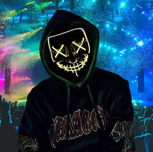 2024 Hot Sale  LED Glowing Halloween Party Mask PVC Horror Facepiece Light Up Scary EL Wire Black V Halloween Mask