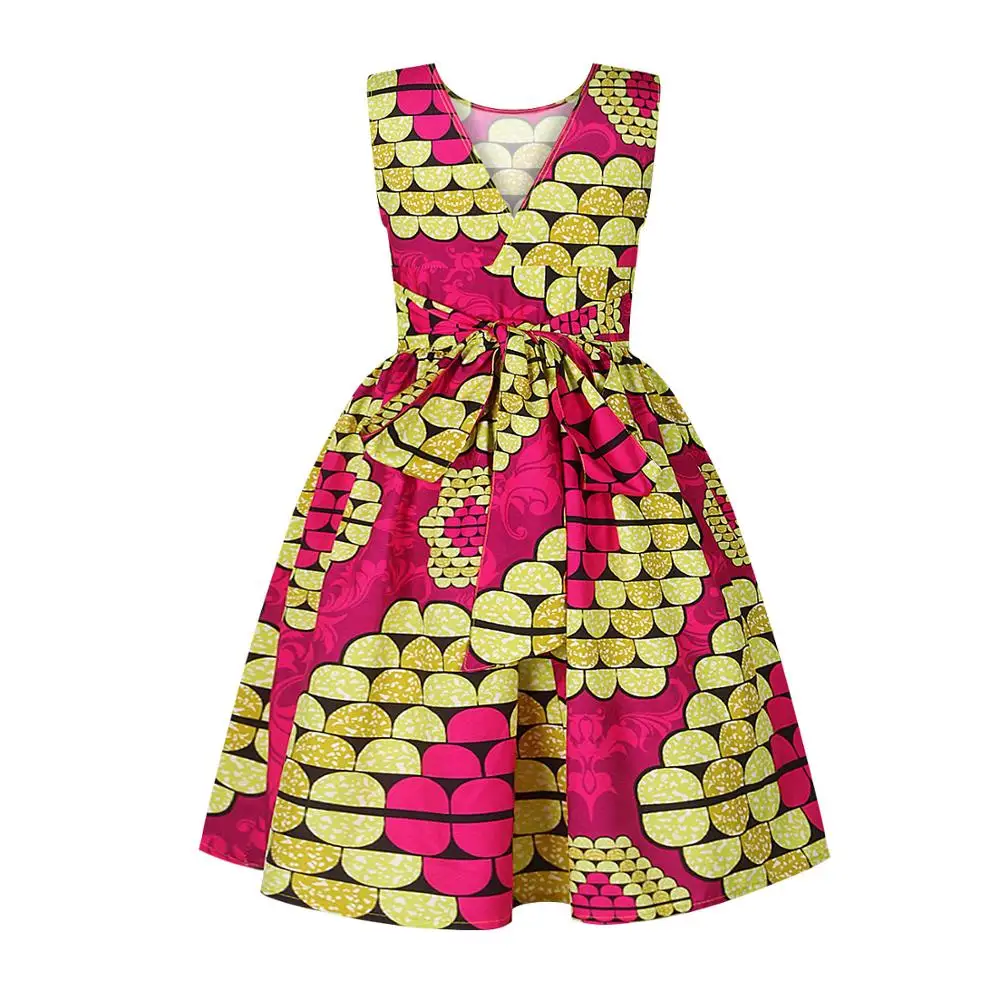 Fashion Summer Dress 7-12 Years Children Big Kids Girl African Style Totem Printing Sleeveless Lovely Skirt