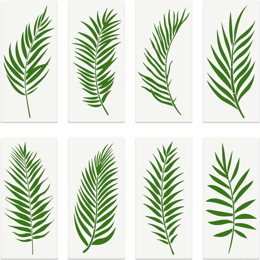 8Pack Reusable Mylar Film Leaf Stencil Leaves Plants Palm Tree Plastic Stencil Template for Painting on Wood Wall T-shirt