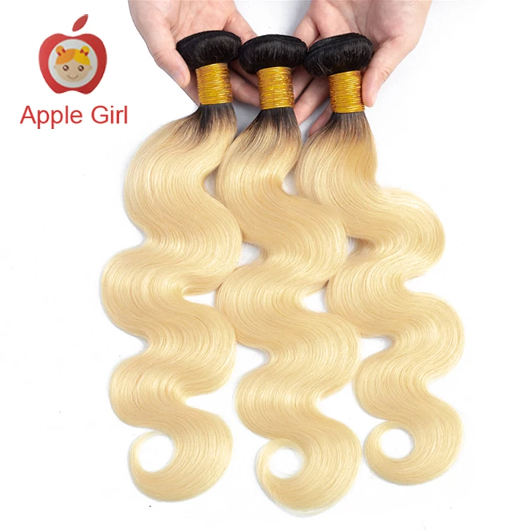 Honey Blonde Body Wave Hair Bundles With Lace Frontal Closure 1b/613 Mink Brazilian Human Hair Hair Bundles  With Lace Closure