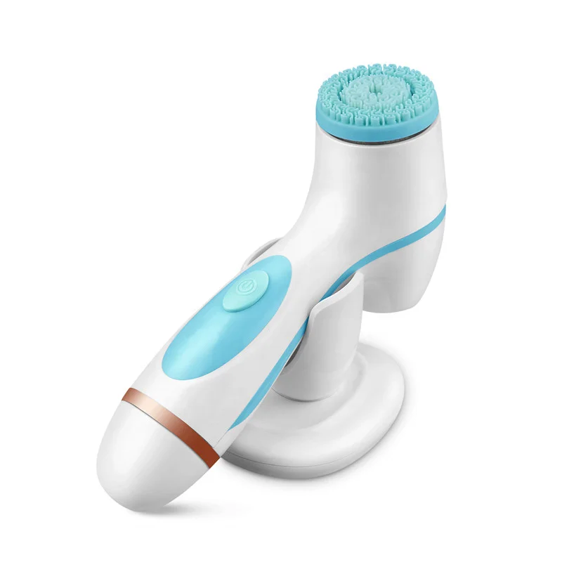 LED Waterproof Electric Sonic Facial Exfoliating Cleanser Silicone Facial Cleansing Brush with 3 Replaceable Face Brushes USB