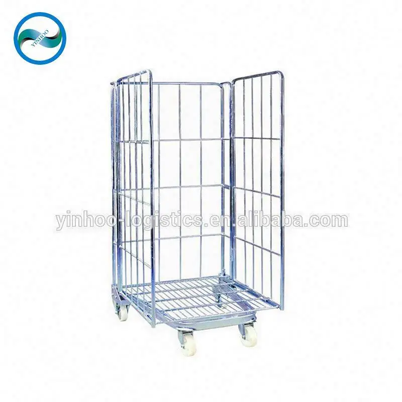 Warehouse industrial cargo delivery ESD collapsible foldable 4 wheel cage trolley