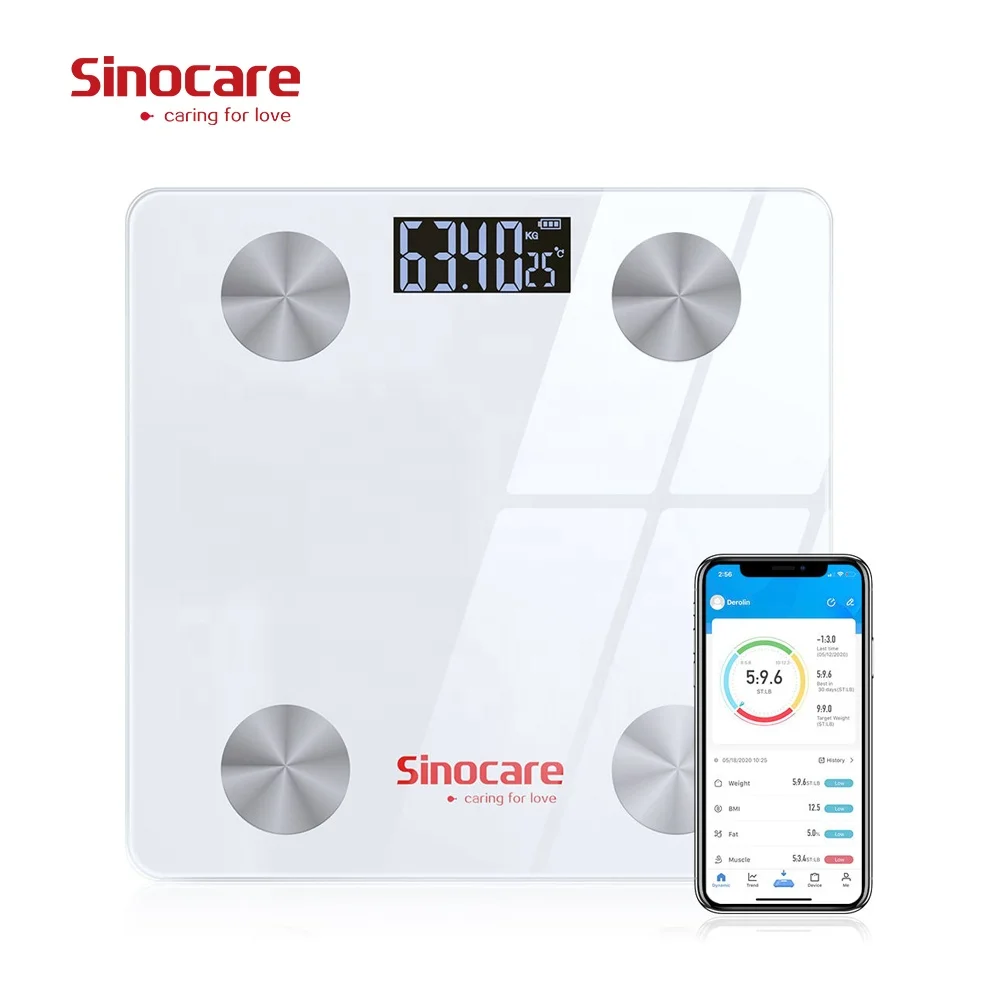 Sinocare Смарт жировых отложений гидратации весовая шкала, BMI, здоровье LED синий зуб 4,0 жировых отложений