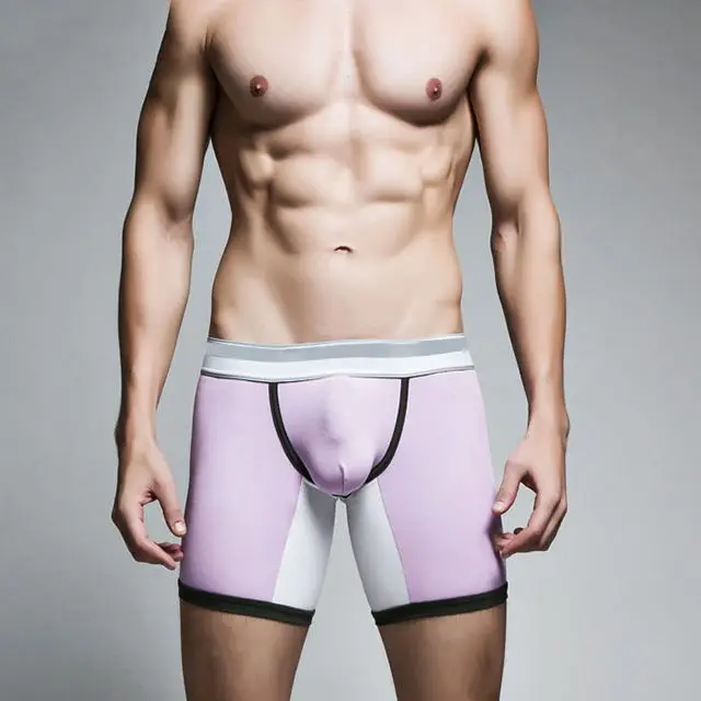 Super Comfortable Men Boxers Skin Soft Fabric Mid-Waist Long Leg Color stitching Unusual Design Customized Size Mens Boxers