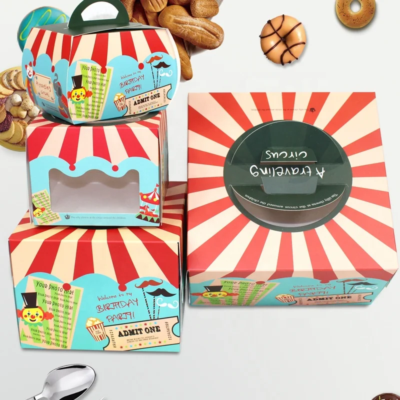 Handle Wedding Food Grade Tall Cardboard Window Gift Cake Box Portable Cake Box With Custom Design