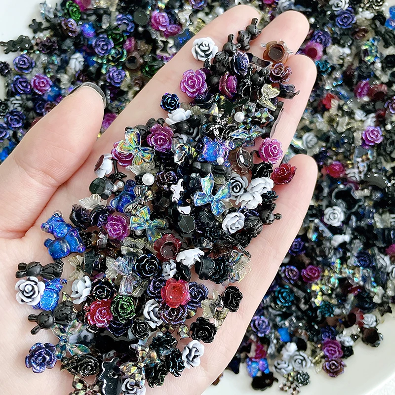 50pcs/bag Wholesale MIxed Nail Accessories Art Charms 3D Butterfly Flower Bear Heart Nail Art Decorations