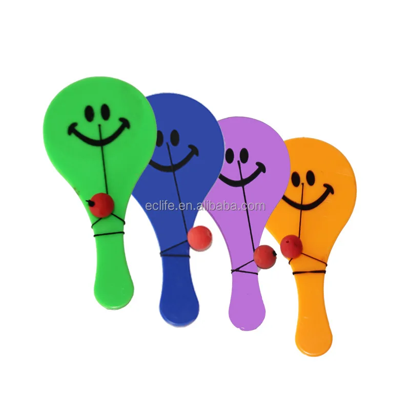 Custom Cheap Promotional Activity Fun Toy Plastic Paddle Ball with String Mini Smile Face Paddleball Game