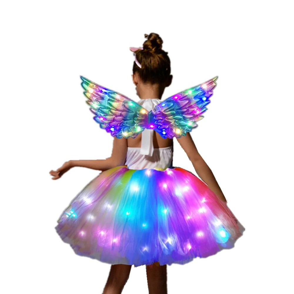 Hot sale princess summer dress children party tutu girl colorful skirt with wings
