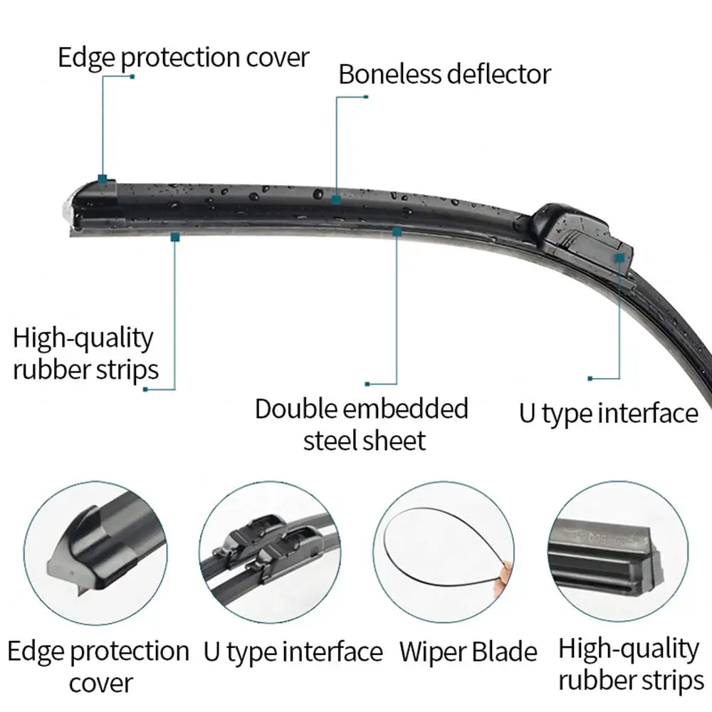 Dropshipping Wiper Blades Universal U/J Type Soft Frameless Bracketless Auto Car Windshield frameless Wiper