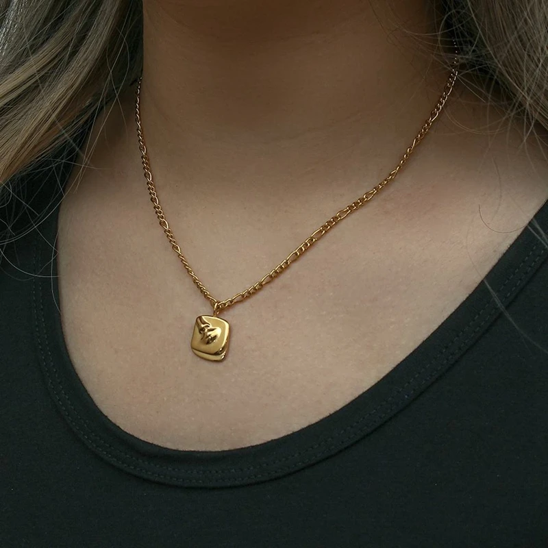 SUMMLY Vintage Abstract Body Face Pendant 18K Gold Plated Stainless Steel Chain Necklace Gift Fashion Jewelry