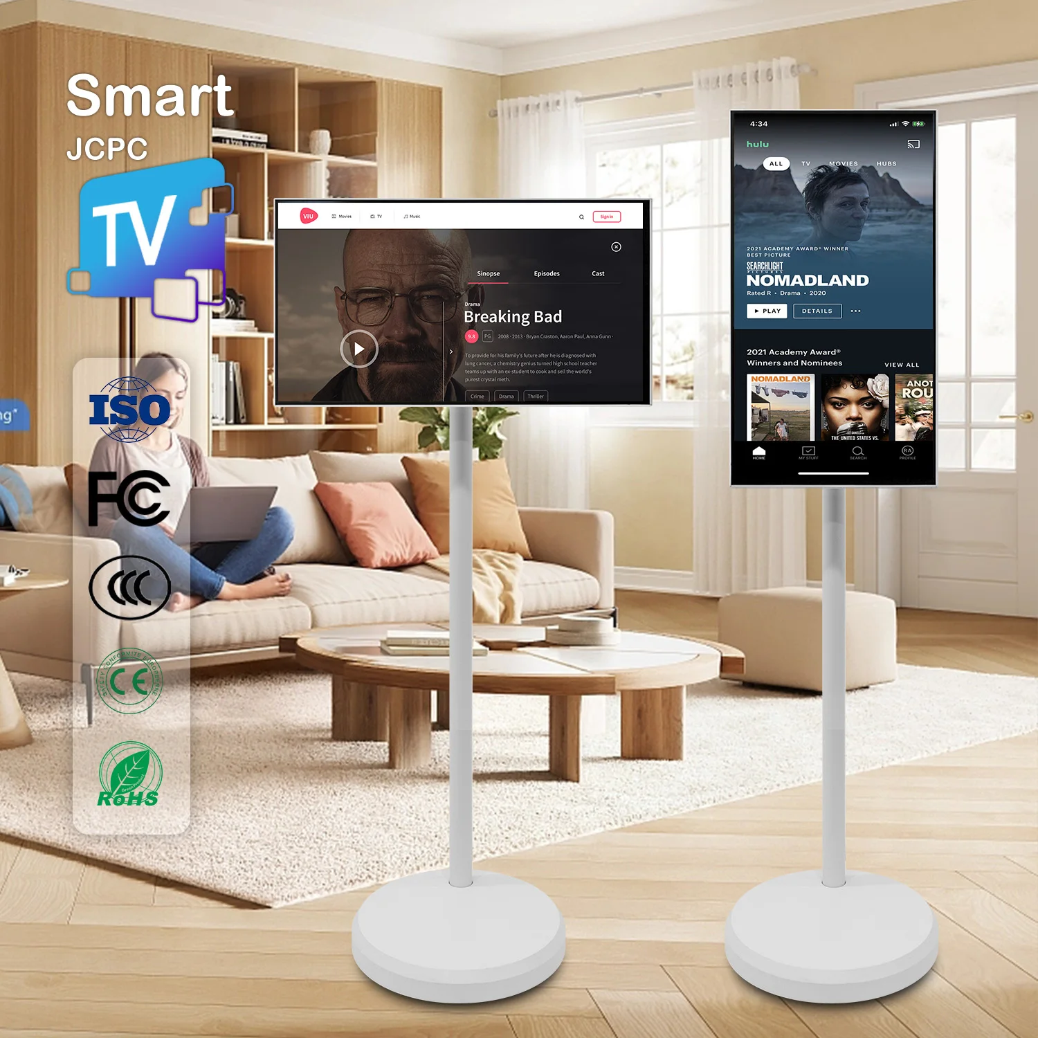 Indoor Smart Rotating Screen 21.5 27 32 Inch Lcd Vertical Display Mobile Android 12 Rollable Touch Screen Smart Tv