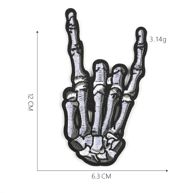 Customer Woven Iron on Skeleton Hand Embroidery Patch Punk Embroidery Skull Patches Embroidered for Clothing