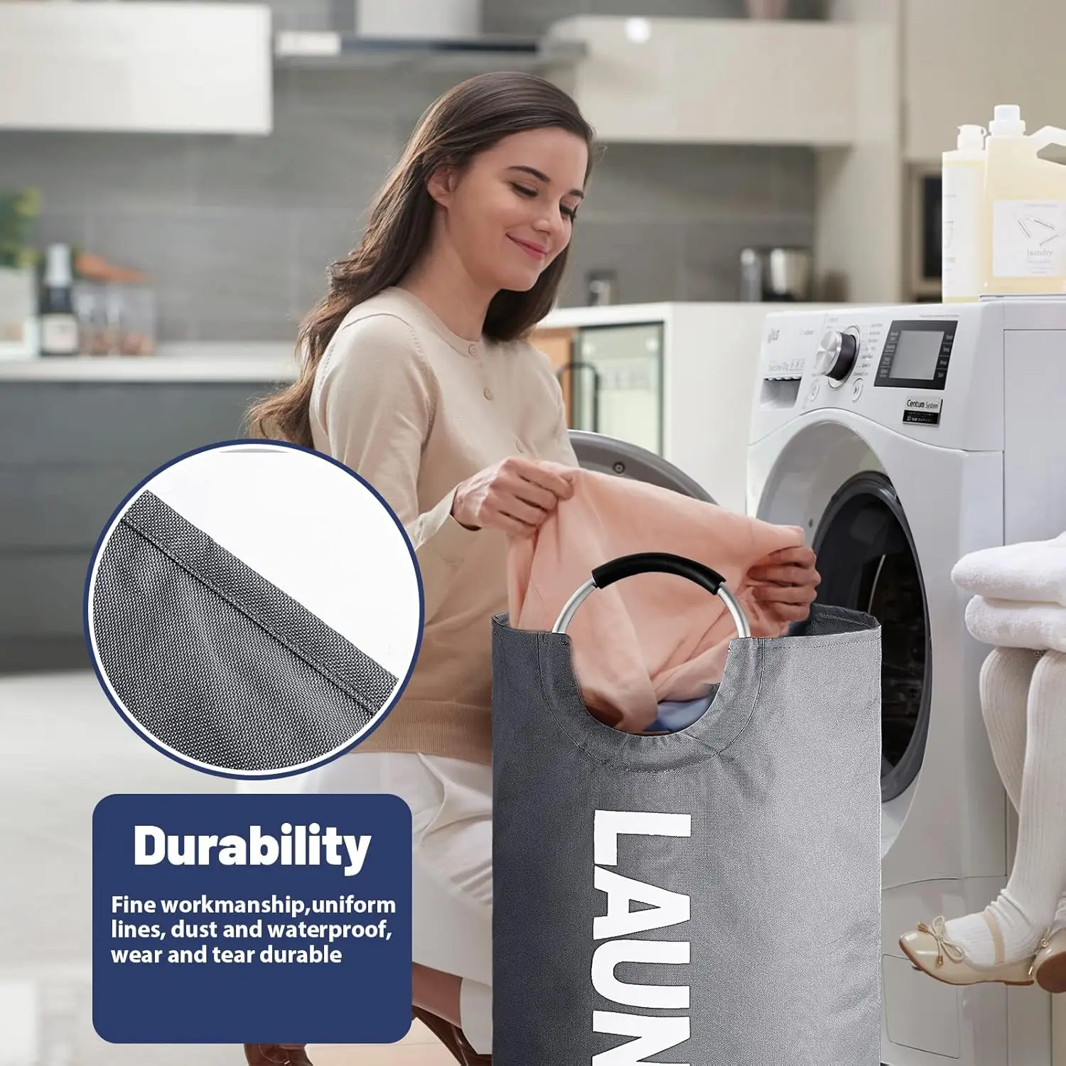 Skymoving New Custom Water-proof Dirty Laundry Basket Foldable Fabric Clothes Organizer Storage Laundry Hamper Bag with Handles