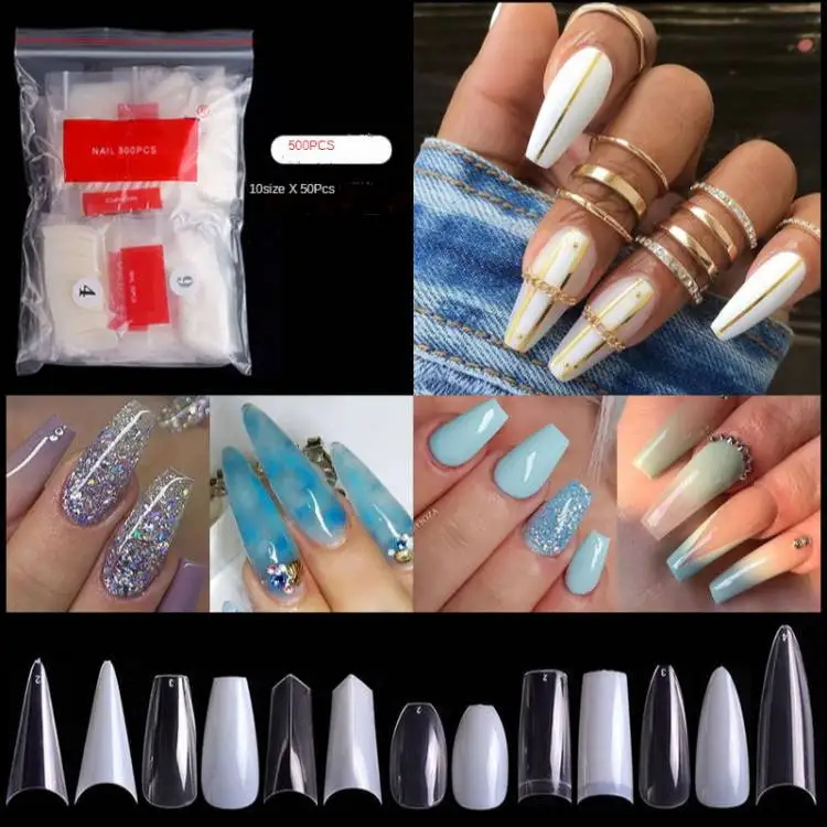 Customized Order Of Half Cover Short Length Sqaure Long Pointed Color Nail Tips With Glue Tabs Artificial Fingernails